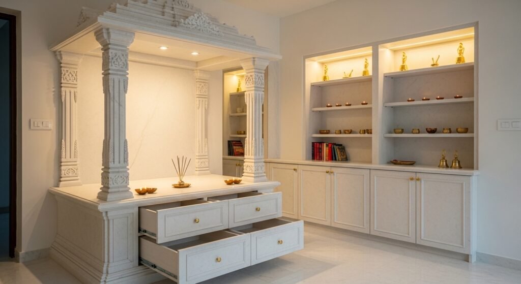 Marble Mandir with Storage